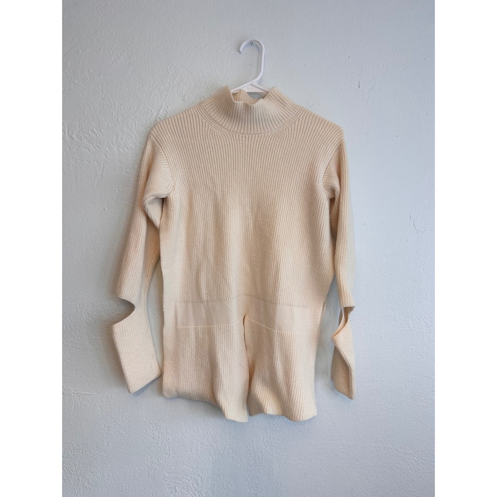 Stella McCartney Cream Ribbed Turtleneck Sweater Cut-Out Wrist Detail Size 38
